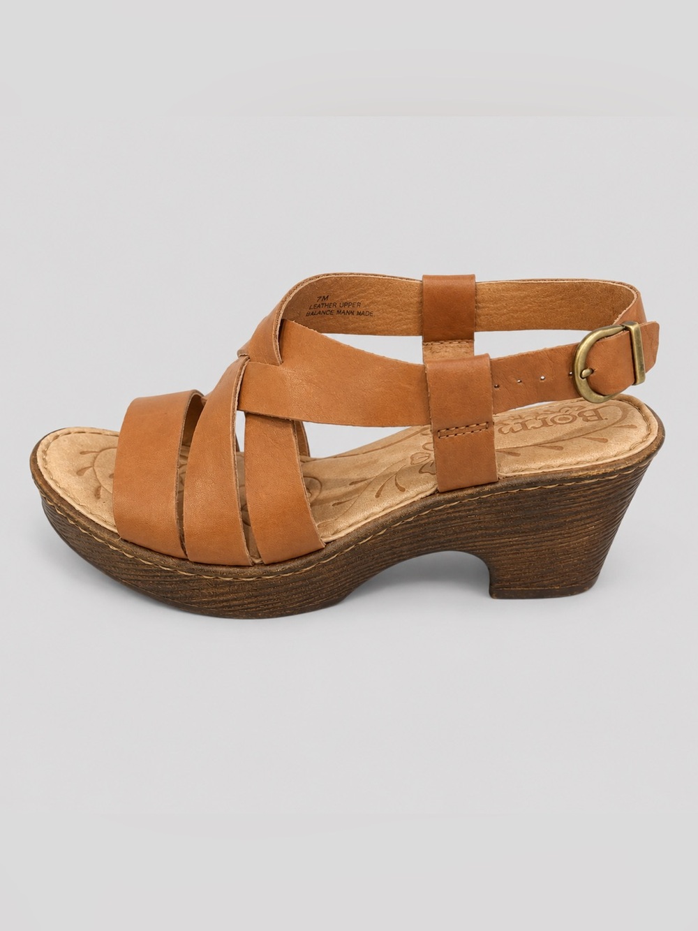 Born Carmo Leather Sandals Sz 6 Cognac Brown Strappy Chunky Heel Comfort Boho